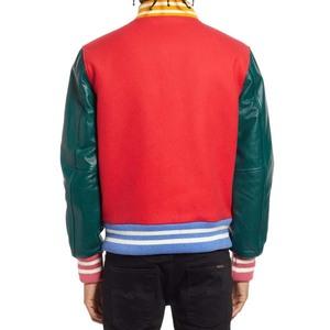 PIHA SPORTS Green Leather Sleeve Milne Varsaty Letterman Bomber Jacket Men Windproof <b>Red</b> <b>Wool</b> Body Tan Brown Winter Color - Product Image 3