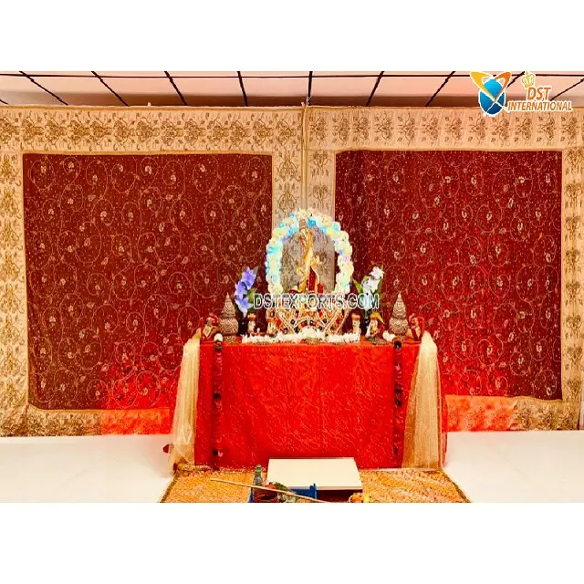 ヒンドゥー教の結婚式のステージ手作りの背景伝統的な手刺繍の結婚式の背景インドの装飾結婚式の背景