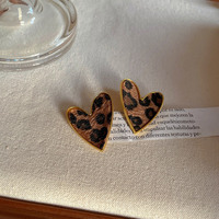 Boucles d'oreilles cœur à imprimé léopard pour femme