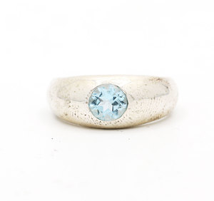 Natural Round Shaped Blue Topaz Gemstone 925 Solid Sterling Silver Handmade Band <b>Dome</b> <b>Ring</b> Unisex Jewelry - Product Image 1