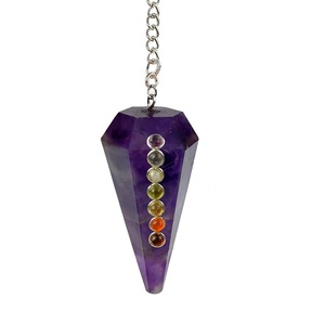 Vente en gros Pendule élégant en cristal d'agate fait à la main 7 Chakra cône améthyste facettes Feng Shui guérison radiesthésie Reiki pierre précieuse - Product Image 2