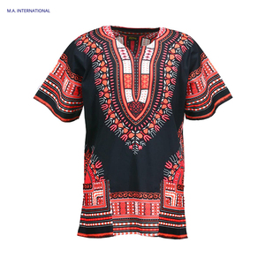 CRAFTSHUB Chemise Unisexe Adulte en Coton Léger et Respirant à Imprimé Dashiki Africain Traditionnel Noir et Rouge – Le Meilleur Choix - Product Image 1