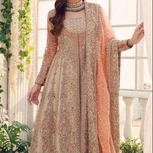 Elegant 2021 <b>Wedding</b> Dress New-Elegant-Beautiful Bridal <b>Jacket</b> & Lehenga Embellished Crystal Glass Beads Stone Work Made Silk - Product Image 1