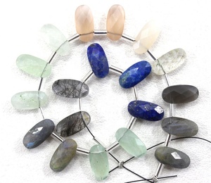 19 Piezas de Piedras Preciosas Naturales Multicolores, Forma Ovalada Facetada, 6x12mm, Perforadas en la Parte Superior, para Fabricación de Joyería Artesanal, Certificadas, para Colgantes y Dijes - Product Image 1