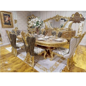Ensemble de meubles de salle à manger élégant de style baroque, personnalisable et durable, table et chaises en teck sculpté à la main - Product Image 1