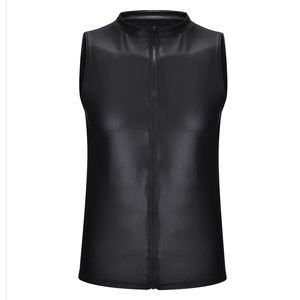 Camiseta sin mangas de cuero con cremallera completa de secado rápido transpirable ecológica personalizada cuello redondo patrón sólido Fitness sin mangas Slim Fit - Product Image 1