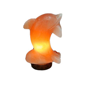 Lampe de sel en forme de poisson sculptée en matériau organique avec lumière LED et base en bois - Sian Enterprises - Product Image 3