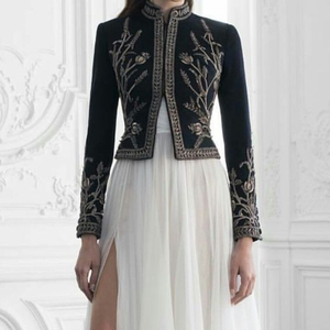 NEW--STYLISH--EMBROIDERY OF DABKA, CRYSTAL BEADS,GLASS STONE WORK ON BEAUTIFUL <b>JACKET</b> WITH SKIRT DRESS @ 2021 - Product Image 1