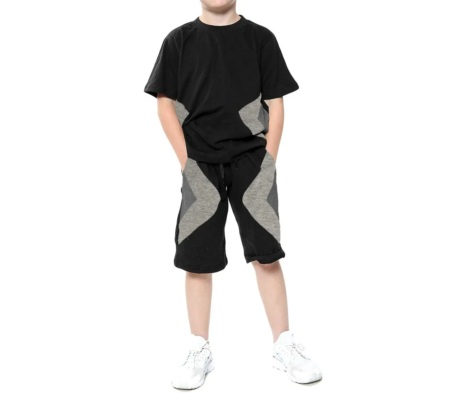 Custom Children Clothing Set Kids Boys Summer Sports Casual Short Sleeve Clothing Sets New Color Block Kids Twin Set