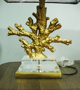 Modern crystal base aluminum gold painted tree design body and black fabric rectangular shape shade attractive table desk <b>lamp</b> - Product Image 3