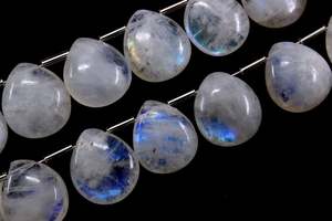 16-Piece AAA Grade Natural Rainbow Moonstone Briolette Beads White Fire Smooth Pear Shape Semiprecious <b>Stone</b> Wholesale - Product Image 2