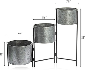 Customisable Metal Set of 3 large hinged galvanised <b>planters</b> perfect for decor and lasts <b>long</b> - Product Image 2