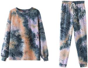 100% coton femmes 2 pièces cravate teinture ensemble été décontracté vêtements de détente survêtement pas cher survêtement tenue en gros - Product Image 5