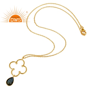 Pendentif en pierre précieuse Labradorite naturelle, avec chaîne, bijou plaqué or 925 en argent, fait à la main, fabrication et fournisseur - Product Image 2