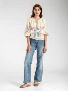 Increíble Lino Natural planta Natural bordado mujer blusa señoras Top - Product Image 5