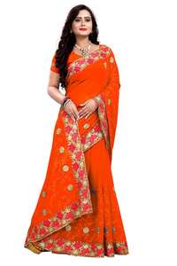 Nouvelle tendance Look fête porter Georgette broderie travail Saree avec chemisier pièce femmes indiennes porter Sari gros Surat ethnique - Product Image 5