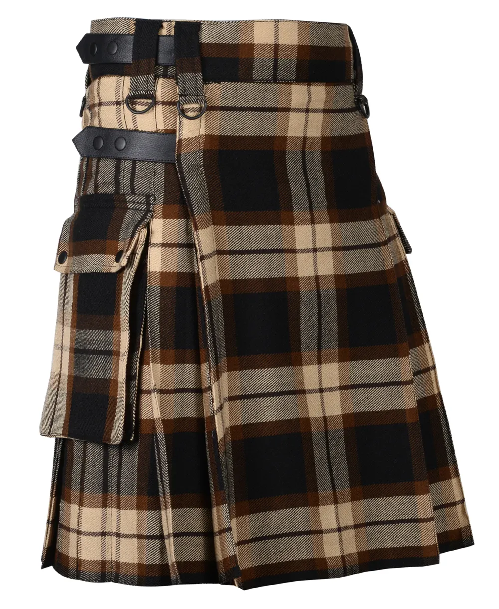 עתיק עלה Tartan גברים של סקוטי Tartan שירות מודרני חצאית עם כיסים-Custom Made מותניים ואורך וכיסים tartan חצאית
