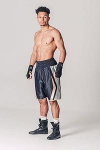 MENS LUXURY <b>BLACK</b> SATIN and SNAKESKIN BOXING SHORTS LATEST DESIGN CUSTOM MADE MMA SHORT for MEN - Product Image 5