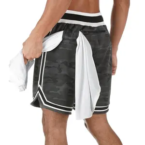 定制标志男士男子空白跑步运动队球衣真品复古网眼篮球短裤，带拉链口袋