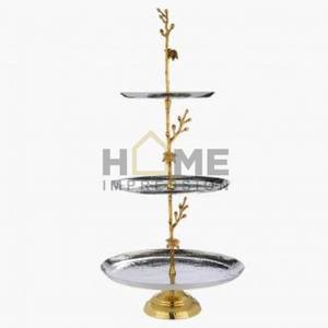 Soporte Decorativo de Metal con Ramas Florales de 2 Niveles en Dorado con Placas de Acero Inoxidable, Herramientas para Repostería, Base Redonda Brillante y Pulida - Product Image 4