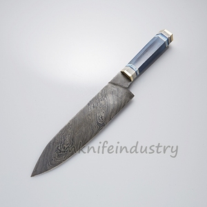 Custom Hand Forged Damascus <b>Kitchen</b> Chef <b>Knife</b> With Leather sheath cover (smk1966) - Product Image 2