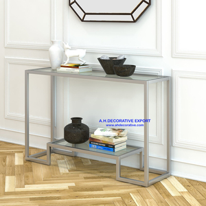 Consola moderna de lujo de metal dorado con tapa de vidrio templado, extensible, tamaño personalizado para entrada de Villa Hotel/pasillo de entrada - Product Image 6