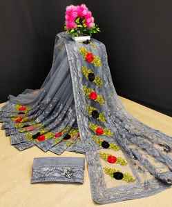 Nouveau sari en tissu filet attrayant pour les fêtes avec pièce de blouse, vêtements indiens pour femmes, sari indien, vêtements pour femmes indiennes, prix de gros bas, Surat Alphanumero - Product Image 3