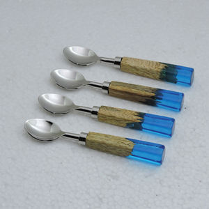 El mejor diseño de mango de madera y resina Juego de cucharas de té Hecho EN LA India Espejo de acero inoxidable pulido para obsequios - Product Image 5