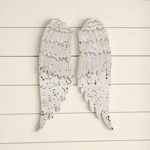 Personalizado elegante gris claro de madera alas de Ángel decoración de la pared 20 pulgadas fabricante indio fábrica