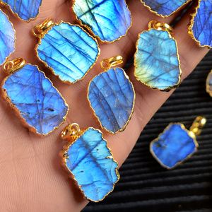 Collier à pendentif arc-en-ciel de labradorite, ample, à la mode, avec dépôt d'or par galvanoplastie, personnalisé - Product Image 3