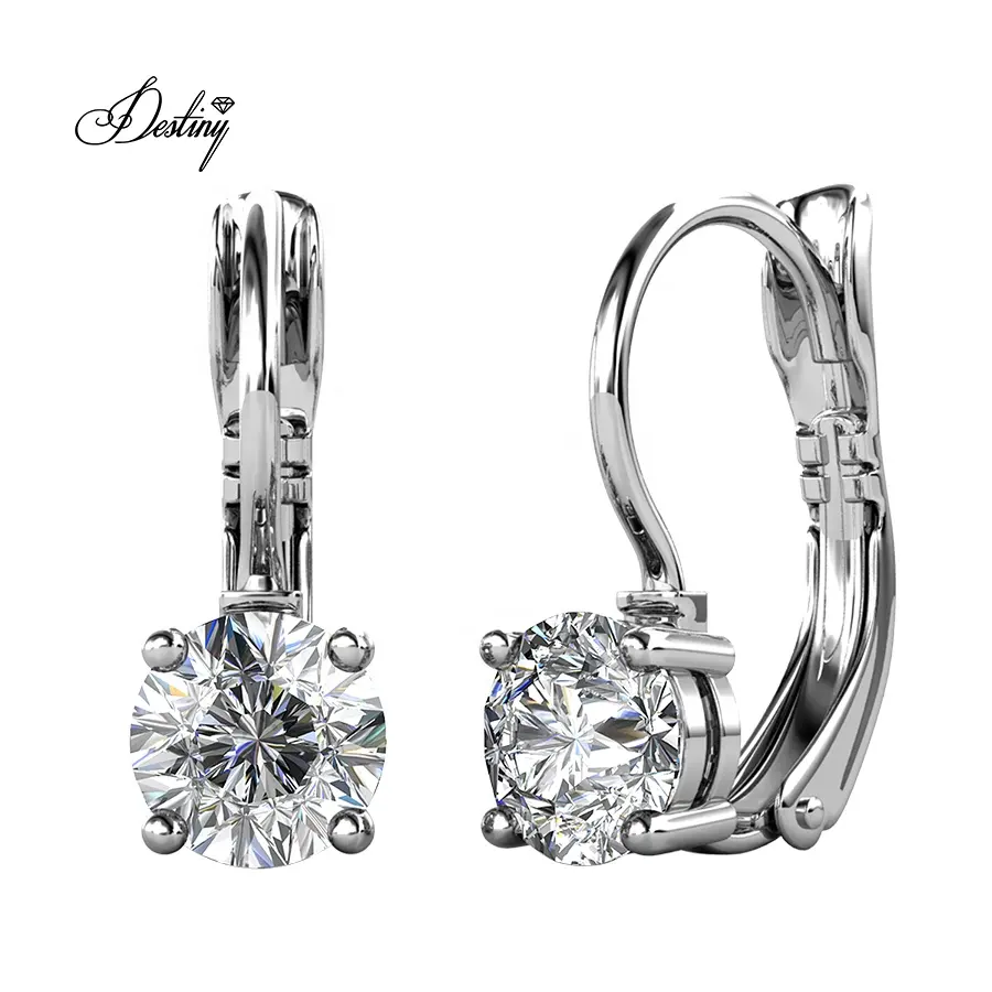 Gümüş 925 Premium avusturyalı kristal takı yüksek kaliteli Mini Hoop klip yuvarlak küpe kadınlar için Destiny mücevherat