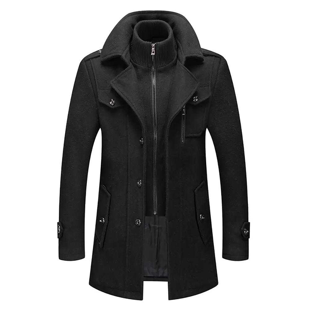 Coats for Mens Long Sleeve Trench Woolen Overcoat Mens Classic Notched Collar Double Breasted Wool Blend Pea Coat
