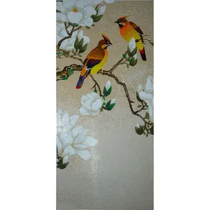 RW23 Handmade Glass Tile Flower Mosaic Mural Bird Pattern for Living Room