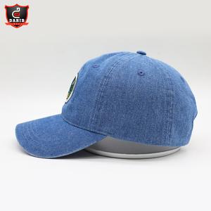 หมวกเบสบอลผ้าเดนิมฟอกโลโก้ปักลาย,สายหนังหรูหรามี6แผง - Product Image 3