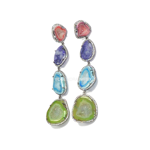Multi Geodes Druzy gemstone earrings natural stone attractive color drop earrings for women Multi Geodes Druzy dangle earrings - Product Image 1