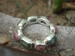 Bague d'éternité en argent sterling 925 conceptions uniques de diamant de tourmaline de pastèque classique pour des occasions d'anniversaire de fête de mariage - Product Image 4
