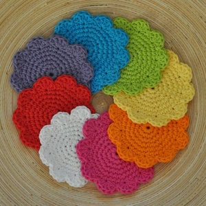 Crocheted Cotton Coasters <b>Round</b> Solid Color Set Home Decor Washable Place Mats - Product Image 1