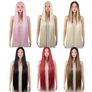 Private Label HD Heat Resistant Fiber Wigs For Black Women Long Straight 38inch Synthetic Transparent Lace Front Ombre Wigs