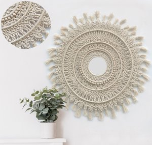 Tapiz de Algodón Boho Moderno con Mandala Blanca, Tapiz Redondo Plano Tejido a Mano, Decoración de Pared para el Hogar, Decoración del Hogar MT02 - Product Image 6