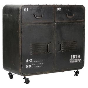 Industrial Antique Vintage 2-Door Storage Side <b>Board</b> Rustic Iron Finish Home Furniture <b>Wheels</b> Living Room Kitchen Farmhouse - Product Image 1