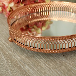 ถาดเสิร์ฟทรงกลมตกแต่งพร้อมกระจกสีโรสโกลด์ ขอบกระจกสีโรสโกลด์ ฐานตั้ง - Product Image 4