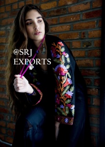 Premium Ethnique Boho Floral Noir Sheer Vintage Style Suzani Brodé Dentelle Georgette Veste Relax Fit Beach 6XL Fringe Sleeve - Product Image 4