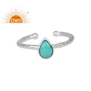 Pear Cut Arizona Turquoise Gemstone Hand hammered Fine <b>925</b> <b>Silver</b> <b>Ring</b> Jewelry Wholesaler - Product Image 1