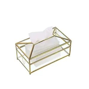 Attractive Designer Tableware Decoration In Parties Tissue Paper Holding Tissue Box Glass And Metal Wire Rectangular Napkin Box