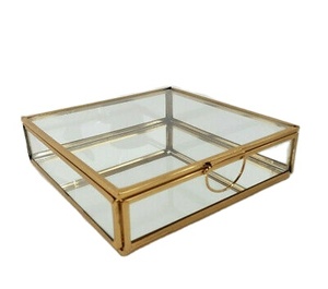 กล่องเครื่องประดับ15X15เซนติเมตรตู้โชว์แก้วโลหะทองกล่องทองเหลือง - Product Image 1