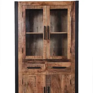 Retro Styled Industriële Rustieke Aara Afwerking Massief Mango Houten Kast/Kast Met 2 Deuren En Ijzer Stand