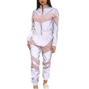 Survêtement réfléchissant de haute qualité pour femmes, ensemble de 2 pièces ample avec fermeture éclair, survêtement de travail en poly streetwear, vêtements de pluie - Product Image 5