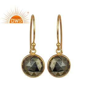 Boucles d'oreilles pendantes en pierre précieuse, Pyrite, en or 18k, plaqué or indien, bijoux en argent Sterling, vente en gros - Product Image 1