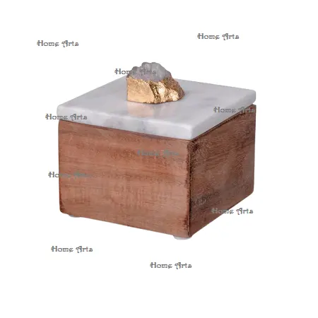 Kotak perhiasan kayu bentuk persegi dengan tutup marmer kotak perhiasan kualitas Premium untuk kotak penyimpanan perhiasan wanita