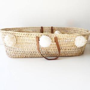 Panier pour bébé, panier avec pompons en or et blanc cassé, lit de bébé en option, ajustable - Product Image 1